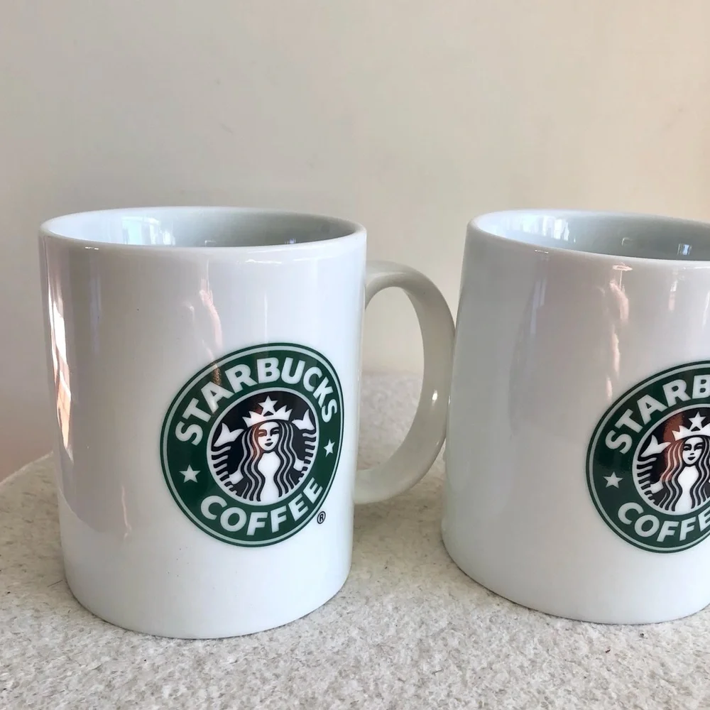 Starbucks Coffee White with Green Logo Mugs 2006 Edition Set of 2 a pair of mugs